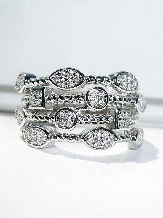 Jewelry - 925 STERLING SILVER Unique Multi Shapes Design CZ Band Ring